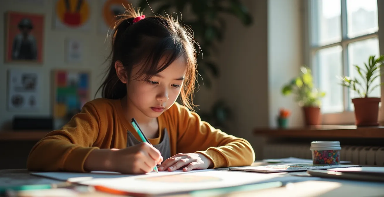 Artiste développant son style manga personnel dans un atelier créatif