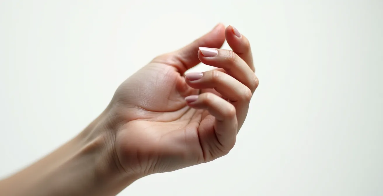 Gros plan sur une main tremblante isolée dans un espace négatif