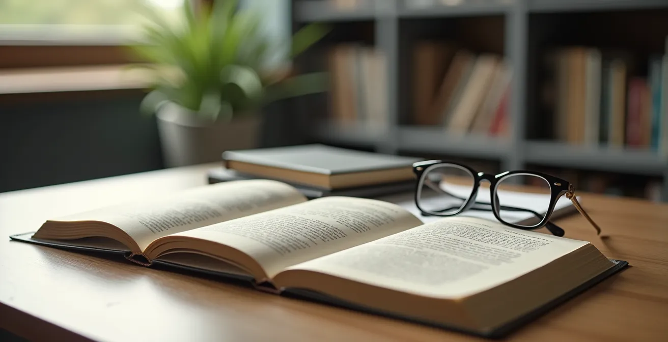 Deux livres ouverts côte à côte sur un bureau, l'un avec une mise en page professionnelle et l'autre avec des annotations manuscrites