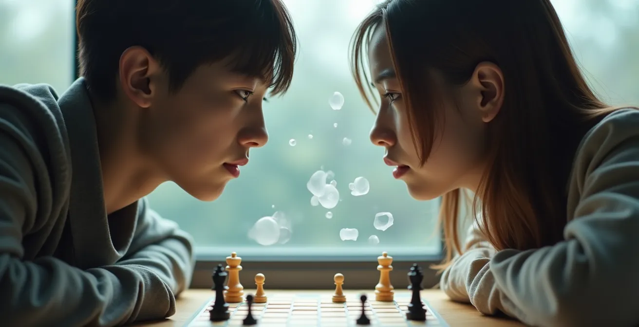 Compétition intellectuelle dans un shōnen sans violence physique, illustrant la tension narrative par le jeu d'esprit