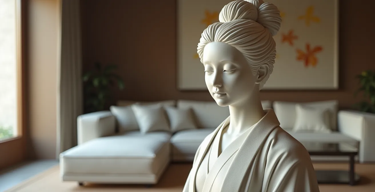 Salon moderne avec éléments manga intégrés de manière élégante et raffinée