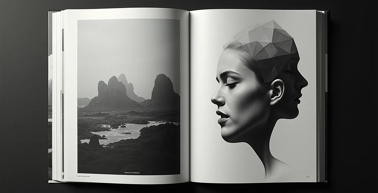 Comparaison visuelle entre une double page spectaculaire et une case muette contemplative