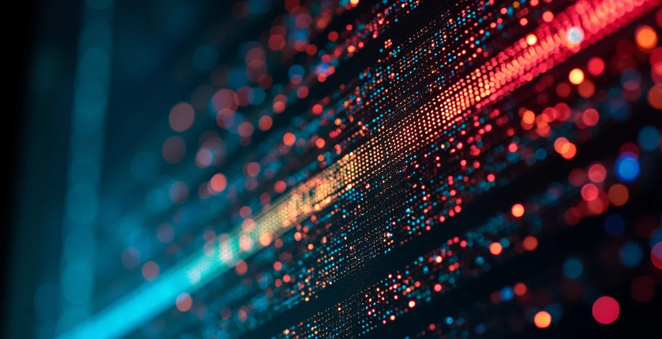 Vue macro de l'écran CRT montrant les scanlines et la structure du phosphore