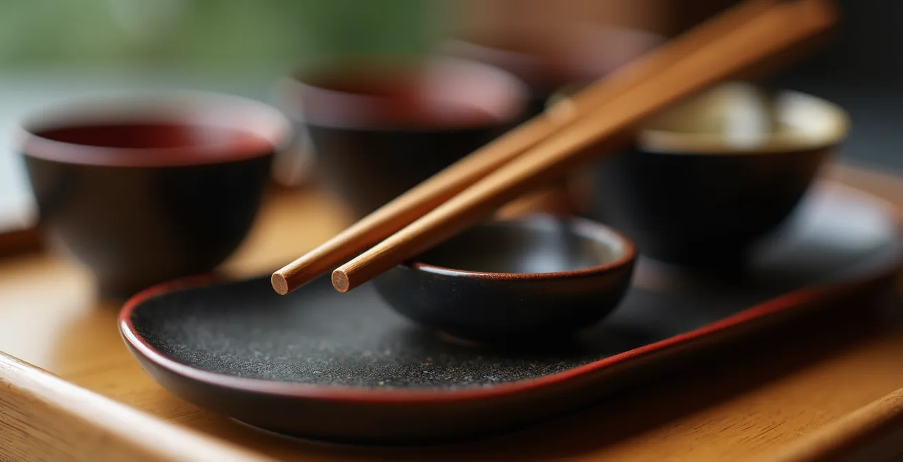 Disposition élégante de baguettes japonaises avec éléments traditionnels de table