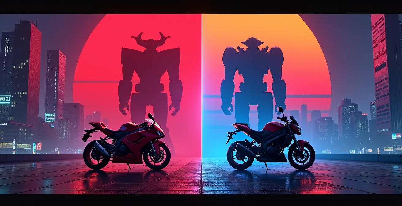 Comparaison visuelle entre les styles d'Akira et Evangelion avec éclairage cyberpunk