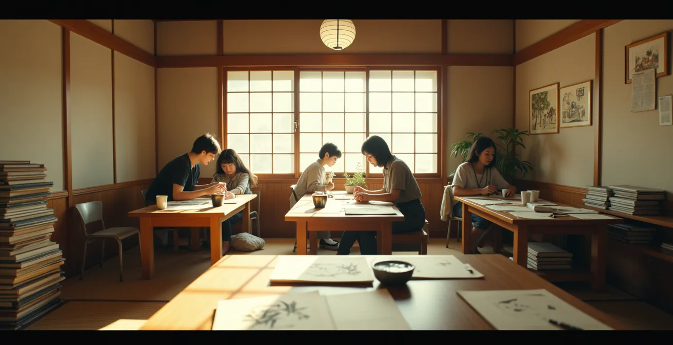 Salon Ōizumi avec mangakas femmes créant ensemble dans les années 1970