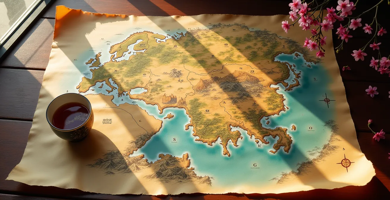 Carte de jeu partiellement explorée symbolisant l'acceptation de l'inachevé