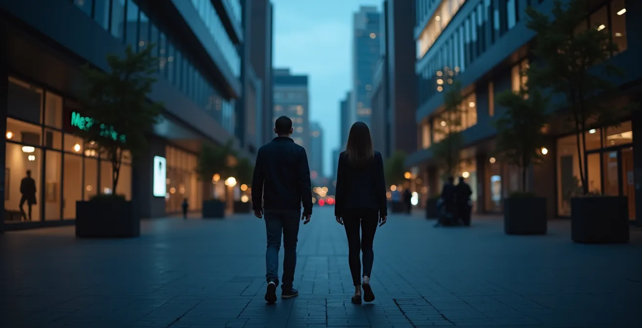 Silhouettes maintenant une distance respectueuse dans un espace public