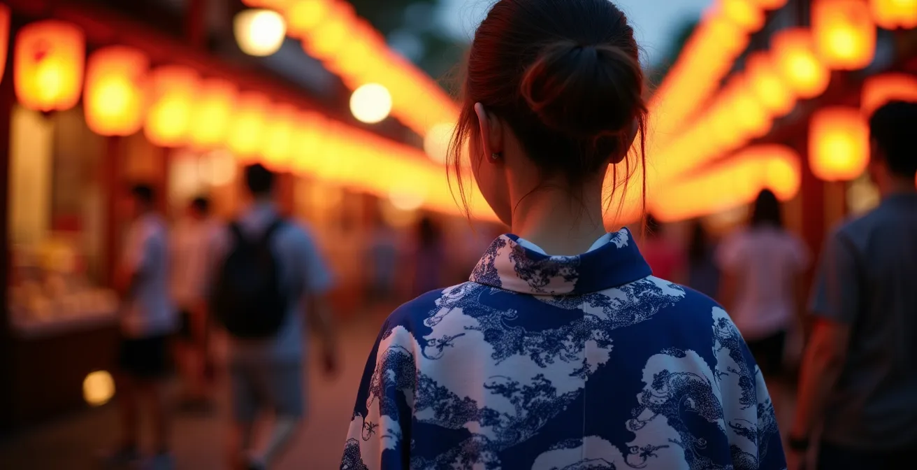 Ambiance de festival d'été japonais avec détails de yukata traditionnels